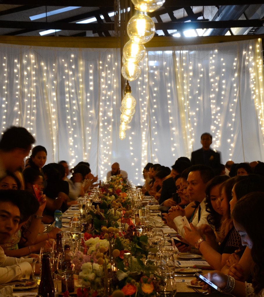 Wedding guests seated for dinner.